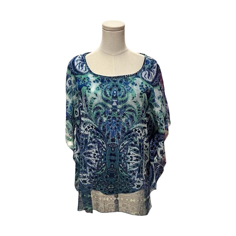 G Collection Women's Paisley Print Beaded Sheer Kaftan Top Style 1430N